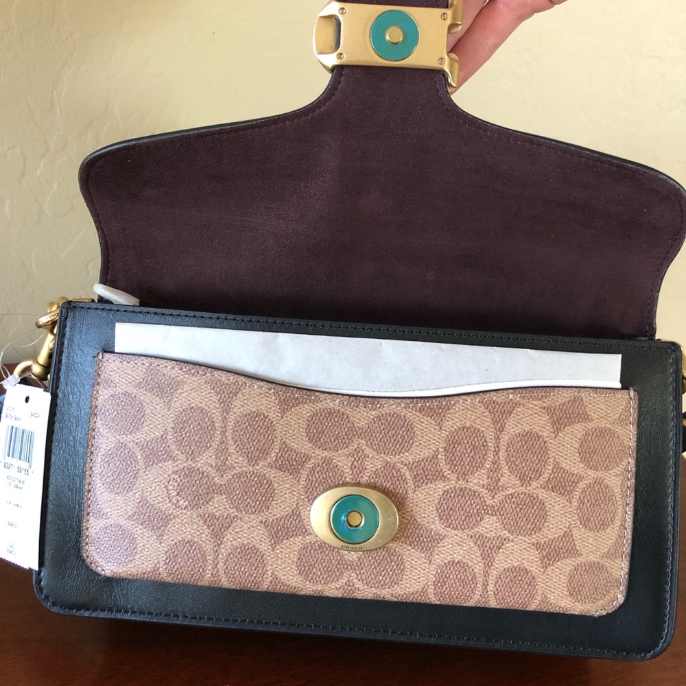 NWT Coach 91215 Leather Tabby Shoulder Bag 26 With Signature Canvas-B4/Tan Black - Picture 5 of 13